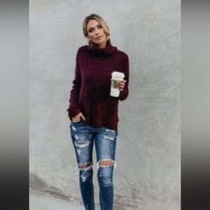 Vici Henry Cowl Neck Cozy Burgundy Sweater